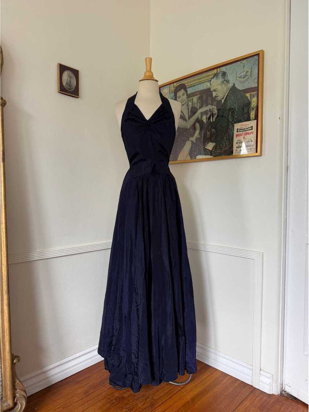 1930s / 40s Midnight Blue Evening Gown — wounded bird / as-is